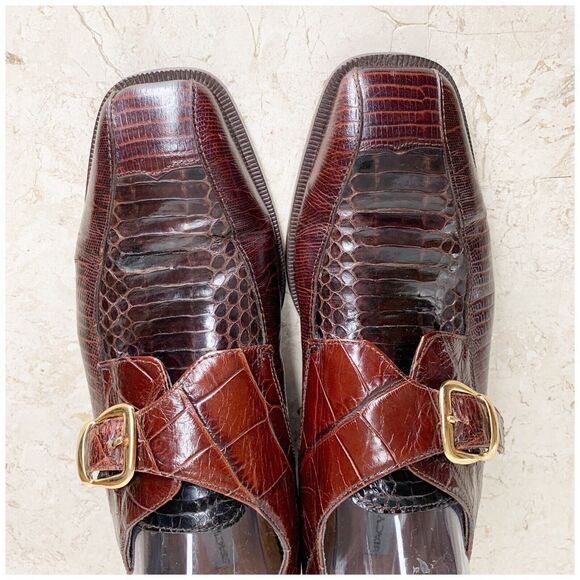 Stacy Adams Monk Strap Mens Dress Shoes Size 9 Genuine Snakeskin Brown Leather main image 11